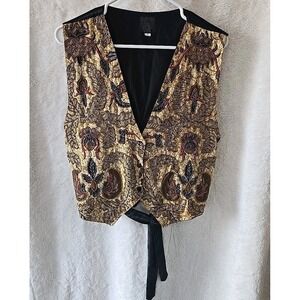 Tan-Chho Vintage Women's‎ Beaded Vest (Tag L,fitsM) Mustard Blue Red Floral